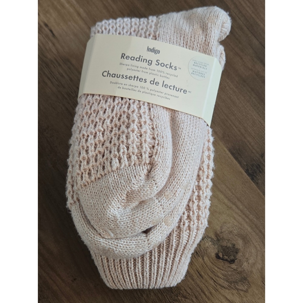 Indigo Reading Socks Blush Pink Waffle Knit Sherpa Lined Recycled Materials NEW